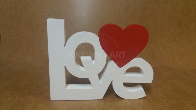 Napis LOVE z drewna biało-czerwony