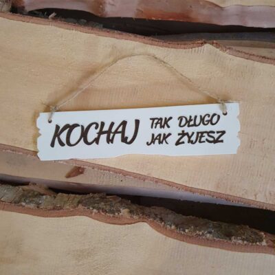 Tabliczka z napisem, lite drewno