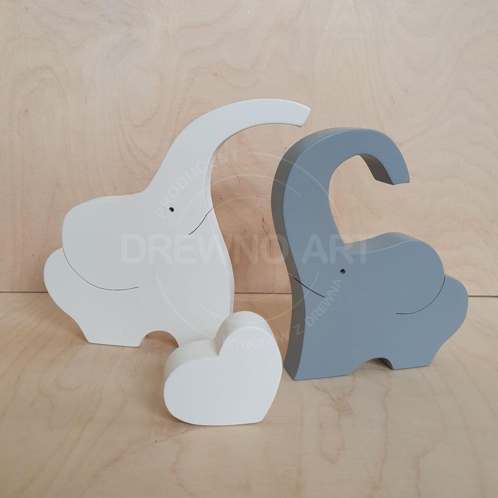 Słonie z drewna biało-szare Słonie z drewna biało-szare